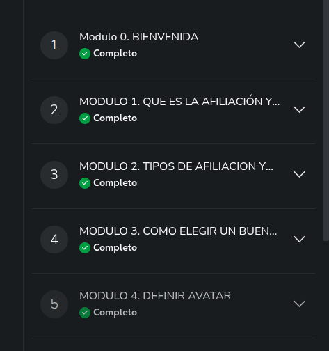 Módulos del programa Partner360 de Fabio Serna, formación en marketing de afiliados para generar comisiones online.