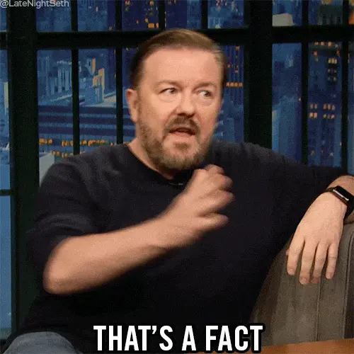 Racks Academy Opiniones 2025 ¿Vale la pena el curso de IA de Wall Street Wolverine y Carlos Adams? Ricky Gervais afirmando con la frase 'That's a fact
