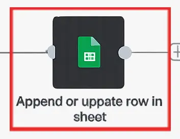 Nodo Append or Update Row en n8n que marca el vídeo como publicado en la hoja de Google Sheets.