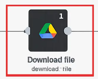 Nodo Download File de n8n que descarga automáticamente el vídeo desde Google Drive.