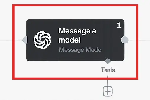 Nodo Message a model en n8n usado para generar títulos y descripciones con Inteligencia Artificial.