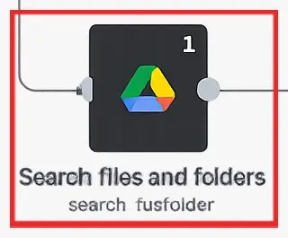 Nodo Search Files and Folders de n8n que localiza el vídeo en Google Drive antes de descargarlo.