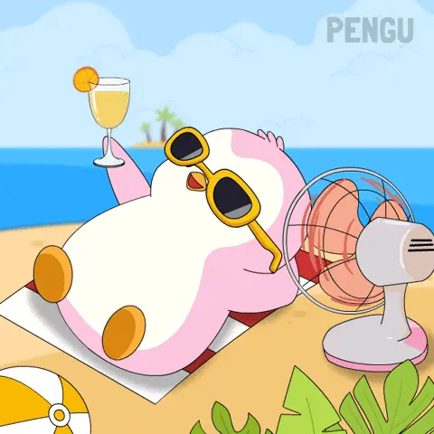 La paradoja de la Inteligencia Artificial: ¿nos hará más libres o más esclavos del trabajo? Pingüino relajado en la playa con gafas de sol y un cóctel, representando la libertad y el tiempo libre que puede ofrecer la inteligencia artificial