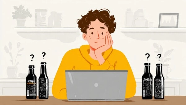 🧭 Amazon Ads 2026: guía paso a paso para lanzar tu primer producto sin arruinarte (estrategia realista) Persona analizando productos similares en Amazon desde su portátil, representando la importancia de un listing atractivo para destacar y vender más.