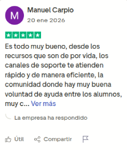 Opinión real de alumno de Revolutia en Trustpilot - Manuel Carpio