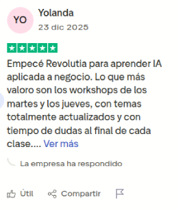 Reseña real de Revolutia IA aplicada a negocio por alumna Yolanda