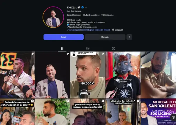 Alex Just, creador de Insta Leads: captura de su perfil en Instagram
